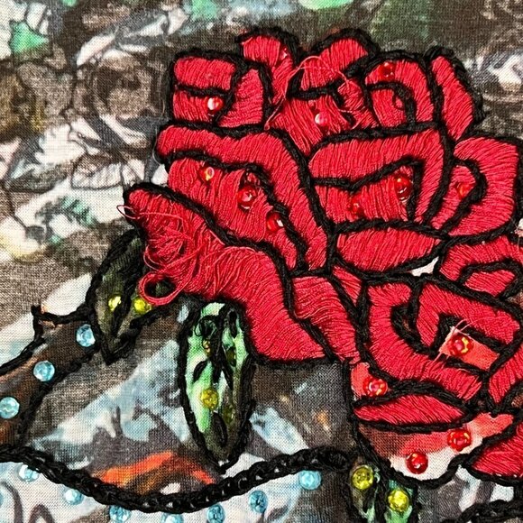 Floral Angels Y2K Top T-Shirt Burnout Embroidered Bling Medium - Picture 7 of 8